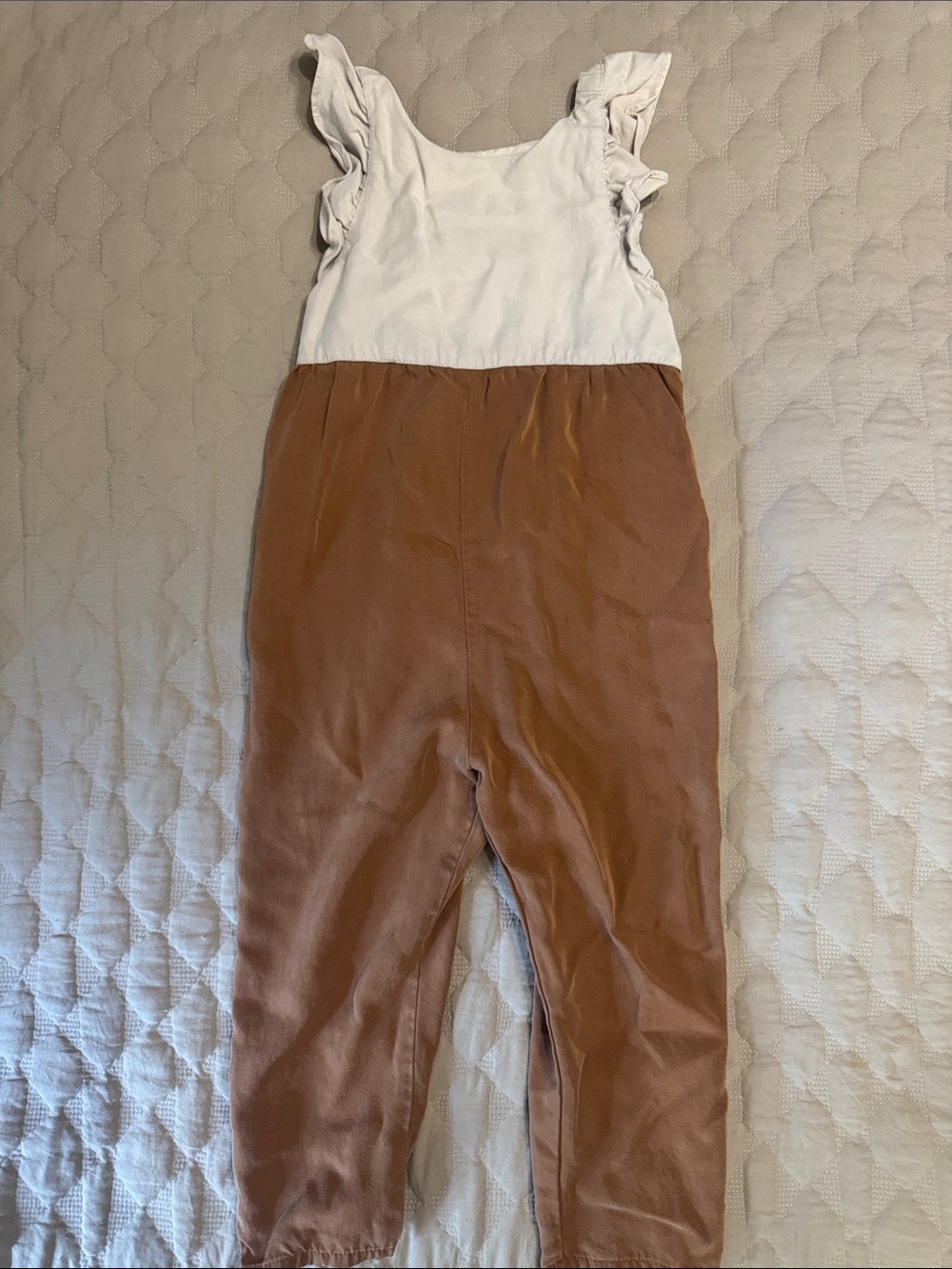Zara Two-Tone Ruffle Strap Romper - White & Brown 4-5 years